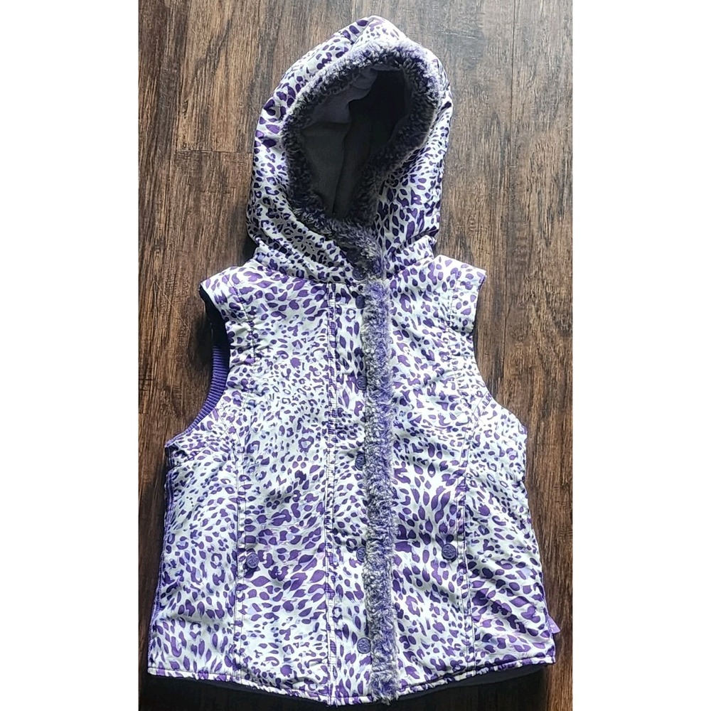 Children's Place Full-Zip Button Vest Girls M 7 8 pockets Hood Faux Fur Puffy